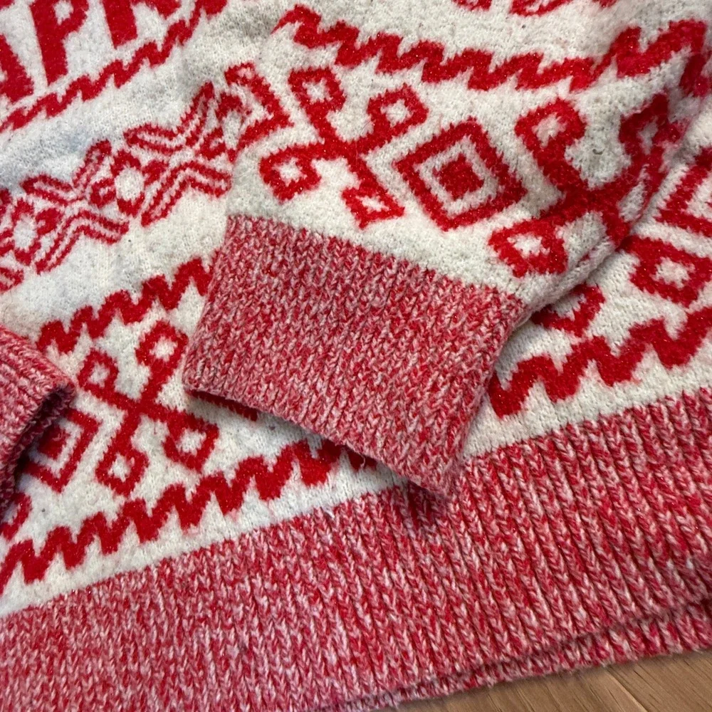 A New Day Pullover Sweater Womens XXL Red White Apres Ski Oversized Chunky Knit